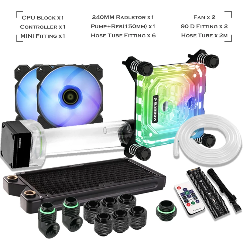 Barrow PC MOD Water Cooling Split Kit RGB CPU + GPU Hose Set For INTEL/ AMD RYZEN 3/5/7/9 NVIDIA RTX 3080/3090 Soft Tube |