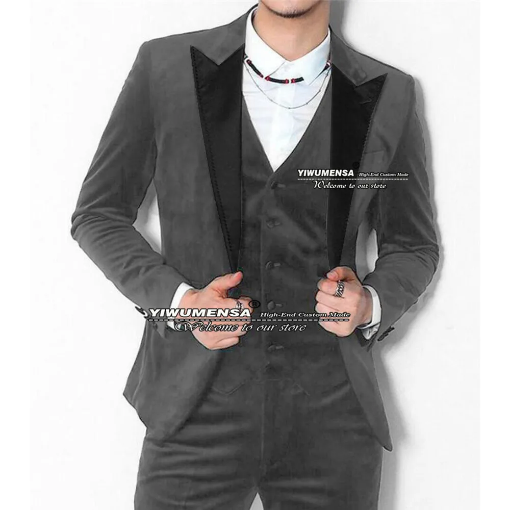 Мужской бархатный костюм из трех предметов Зеленый Официальный деловой пиджак с