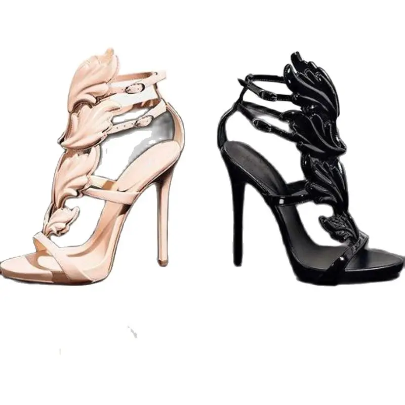 

New Arrival Unique Design Summer Fashion Leaf Cut-outs Buckle Strap High Heel Sandals Sexy Women Ankle Thin High Heels Sandals