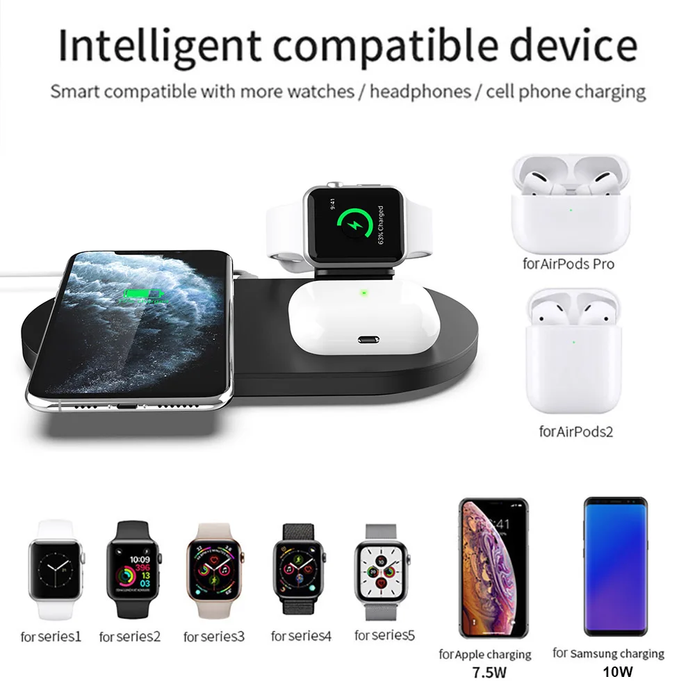 

Qi Wireless Charger 3 in 1 Charging Station for Apple Watch 6 SE 5 4 3 2 AirPods Pro 15W Fast Charge For iPhone 12 11 XS XR X 8