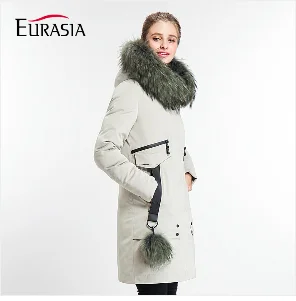 Женская длинная зимняя куртка EURASIA, новая брендовая стильная парка с воротником из натурального меха, плотная верхняя одежда с капюшоном, Y170022, зима