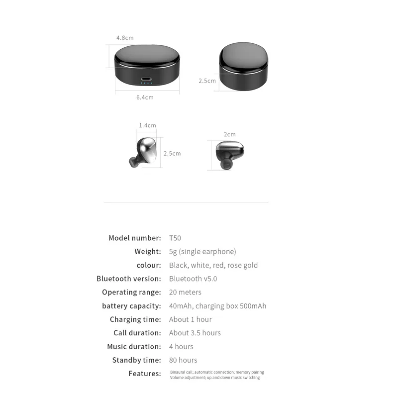 OTTWN T50 беспроводные Bluetooth наушники с сенсорным Bluetooth Handsfree control Bass стерео шумоподавлением наушники с шумоподавлением с зарядным устройством