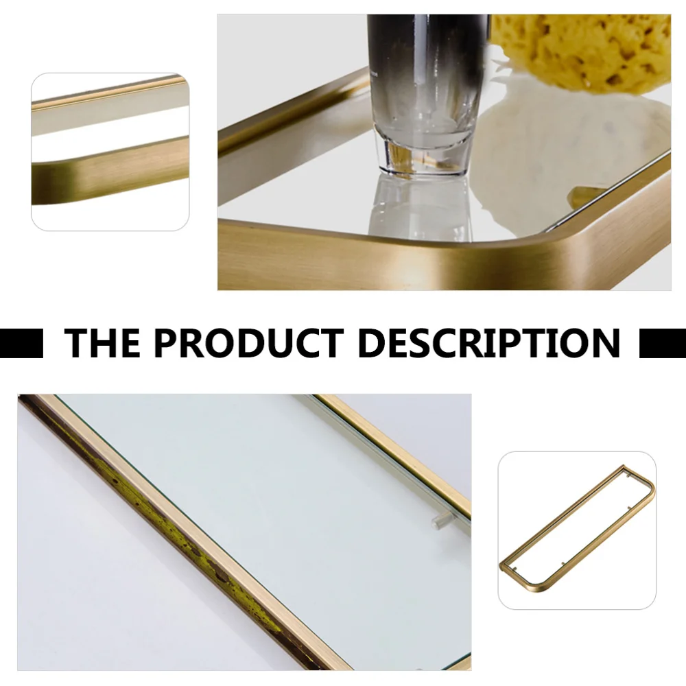 

1 Pc Bathroom Glass Storage Rack Wall Hanging Shelf (Light Brown, Bronzed)