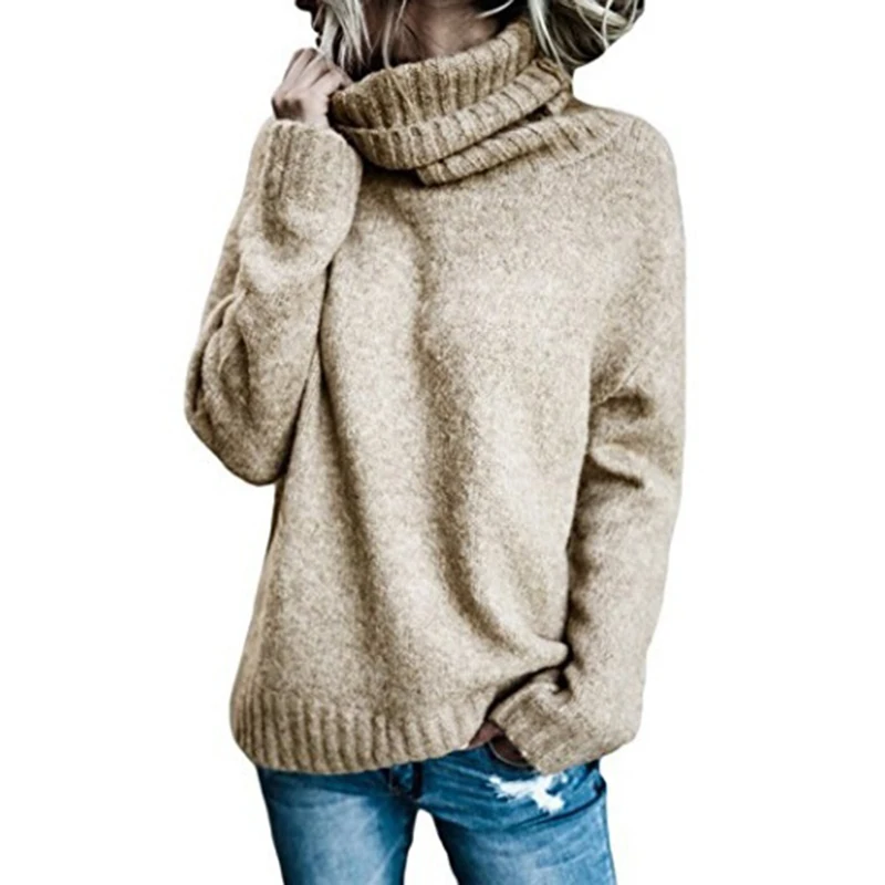 

2020 New Autumn and Winter Women Fashion Loose Solid Casual Turtleneck Sweater Basic Knitted Cotton Pullovers Jumper Tops Female