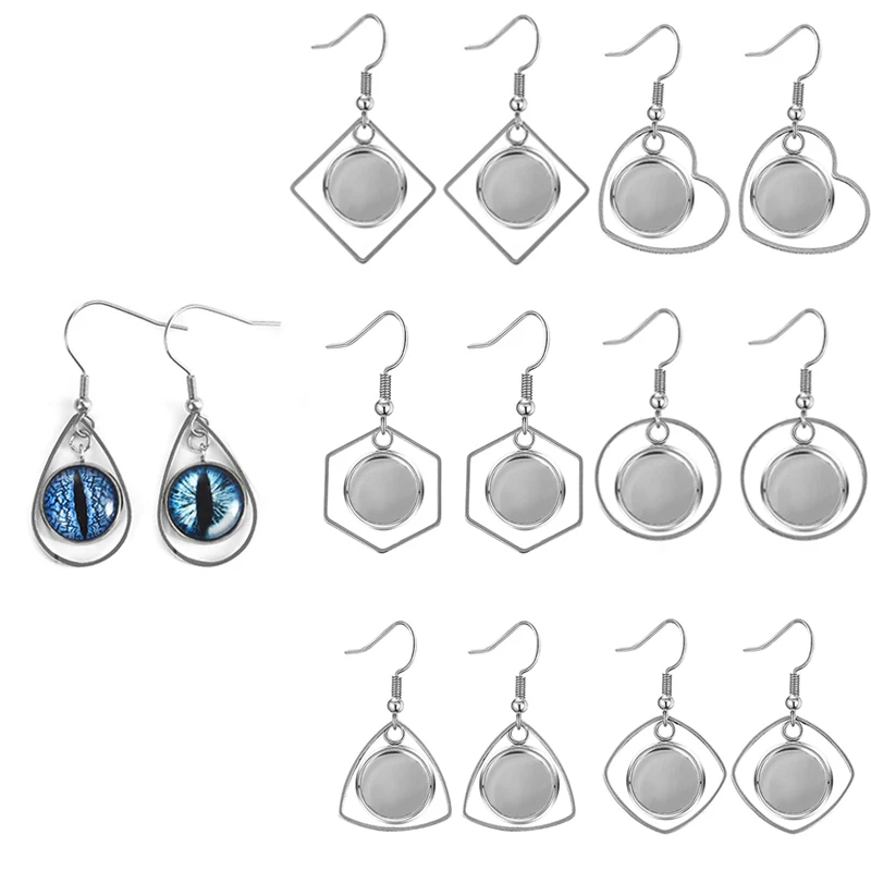 12мм Круглые серьги из нержавеющей стали крюк заготовки под кабошон кабошоны