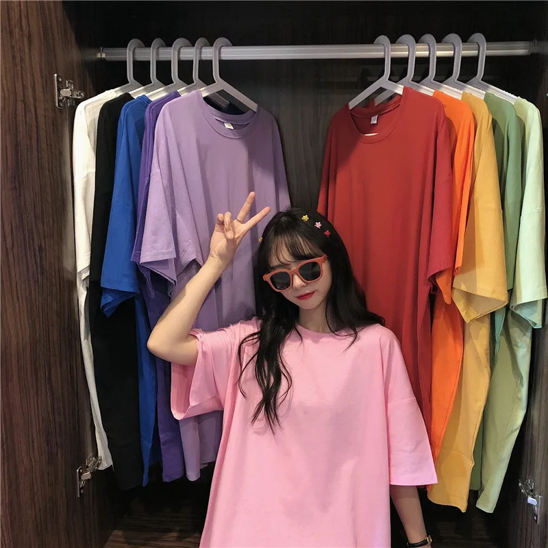 

Spring Summer 2021 New Korean Fashion Style Loose Outer Wear Short Sleeve Female Students Bad Girl Plus Size Oversized T-shirt