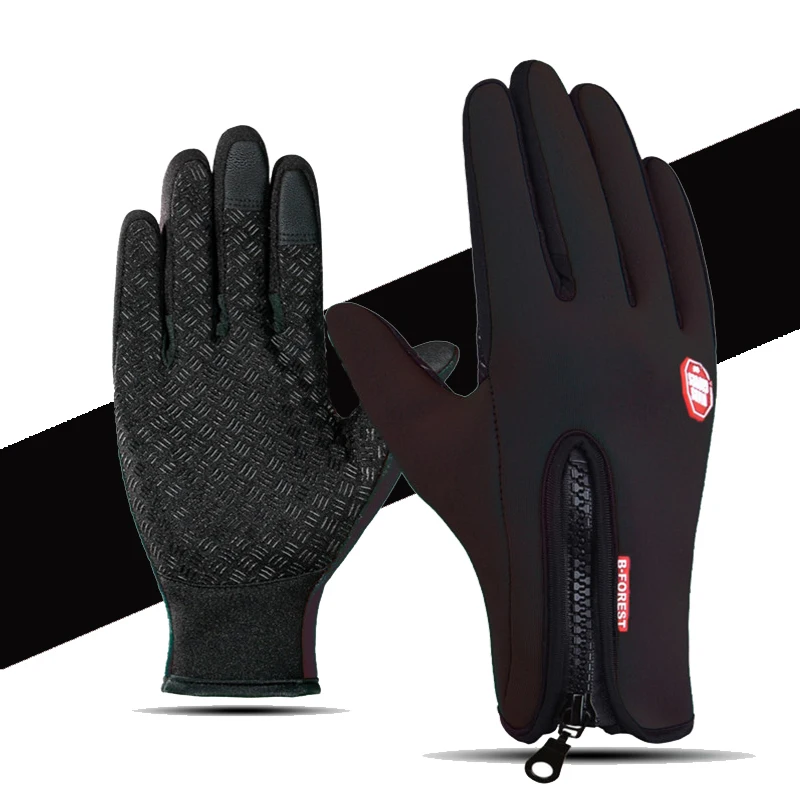 Black gloves Зимние лыжные перчатки для мужчин и женщин, ветрозащитные, теплые, с сенсорным экраном, дизайн для спорта на открытом воздухе, для катания на лыжах, сноубординга, снежные перчатки - Цвет: Black gloves