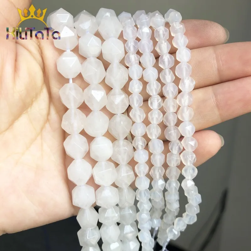 Граненые бусины из натурального камня белые Агаты свободные разделительные для