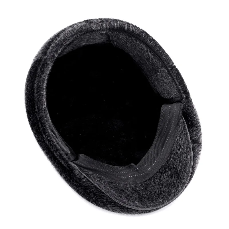 

Winter Faux Fur Newsboy Hat With Earflaps Beret Dad Hat for The Elderly Peaked Cap Winter Warm Hats for Old Men Flat Cap