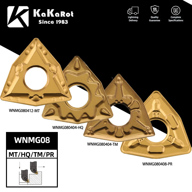 

KaKarot 10PCS Carbide Insert WNMG080408 WNMG080404 TM HQ MT PR Rough Semi Finishing For Steel Turning Tool lathe Turning