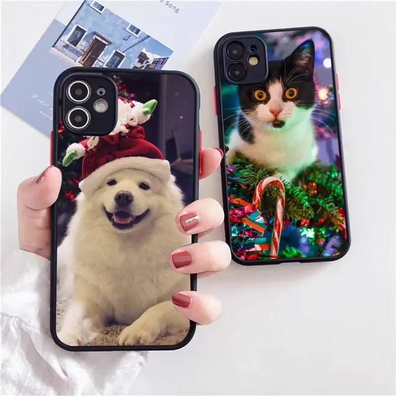 

Christmas puppy dog cat Phone Case For iphone 13 12 11 xr xs x 7 8 pro max Light black Soft TPU Silicone Clear Case Cover