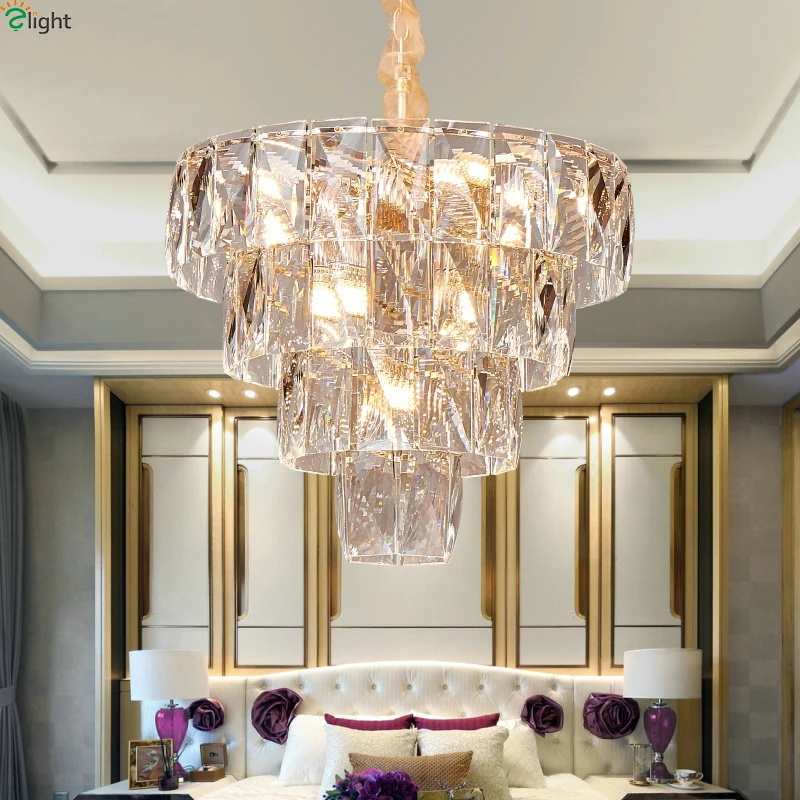 

Modern Lustre Crystal Led Pendant Lights Gold Led Pendant Lamp Living Dining Room Decor Hanging Drop Light Suspension Luminaire
