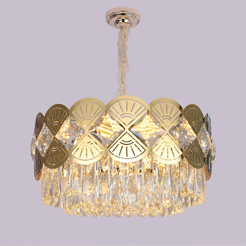 

LED E14 Modern Round Golden Stainless Steel Crystal Chandelier Luxury Hanging Fashion Light Fixture Lampen For Living Room