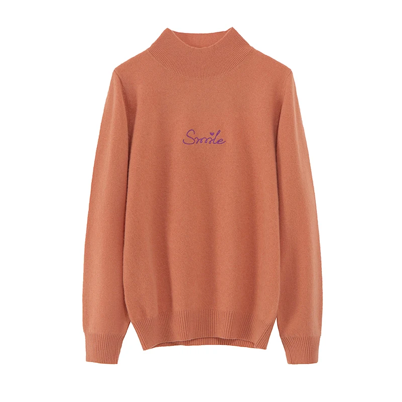 

100% wool sweater women 2021 new thick loose sweater pure color embroidery cashmere sweater large size knitted pullover