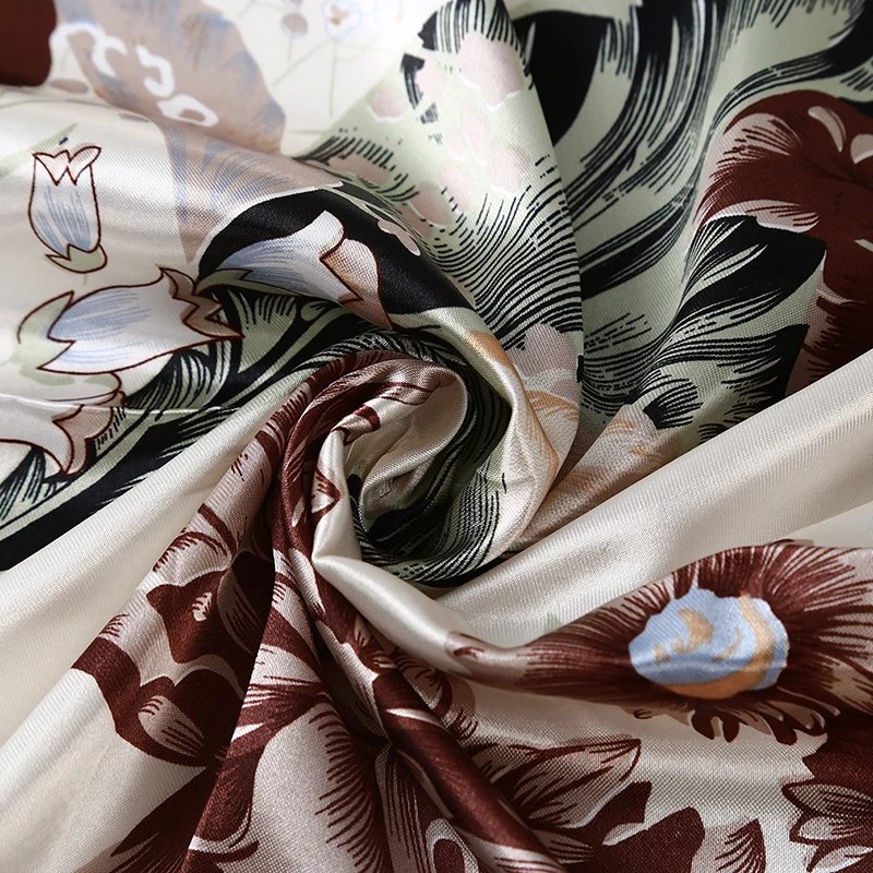 

2020 Spring Summer Women Scarf Fashion Floral Printed Square Neckerchief Female Bow Satin Silk Shawls And Scarves Blanket Ladies
