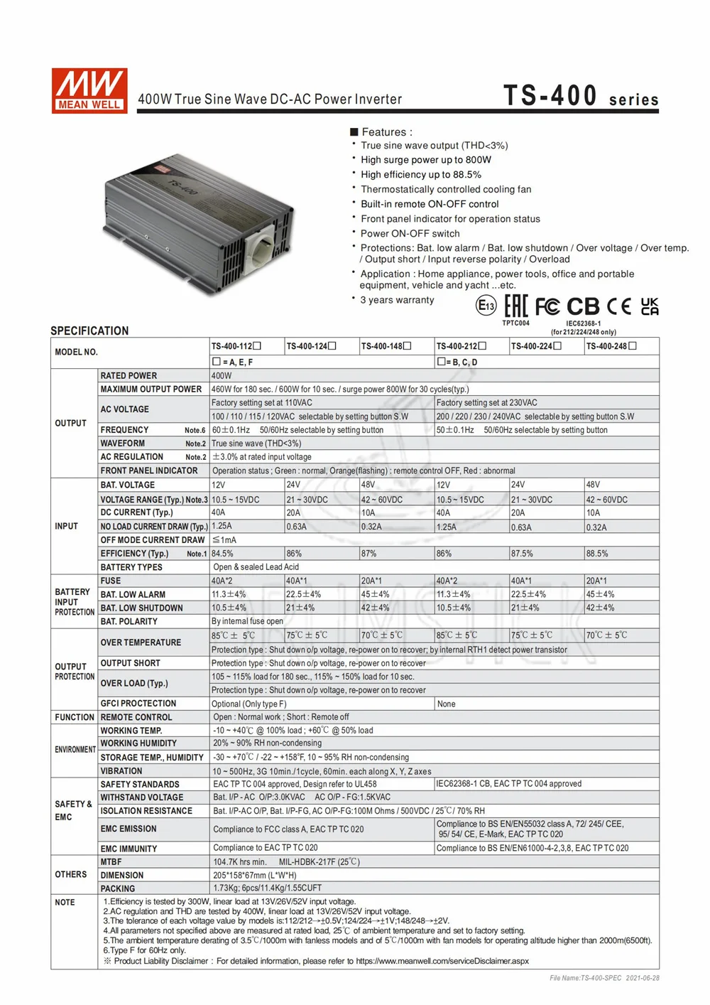 Патриотический Средний TS-400-224B Европейский стандарт 230 В meanwell TS-400 400 Вт настоящий