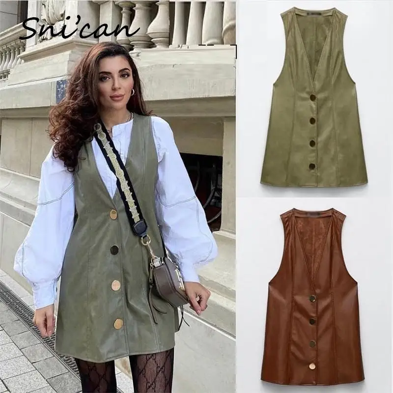 Платье женское из искусственной кожи с V-образным вырезом без рукавов на одной