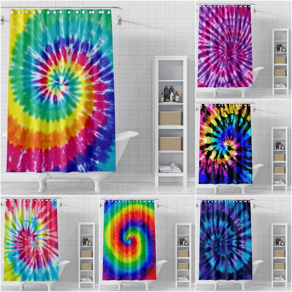 

Colorful Pattern Shower Curtain Spiral Tie Dye Bathroom Curtain Waterproof Shower Curtains With Hooks Toilet Door Curtain