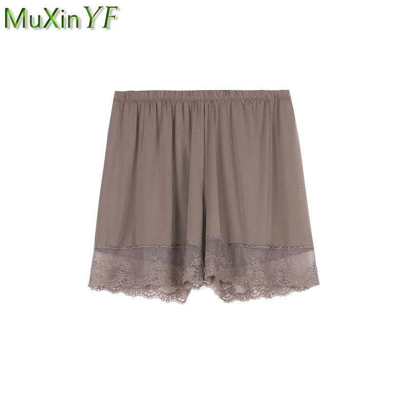 

Large Size Summer Thin Ice Silk Safety Shorts Women Graceful Lace Home Wear Short Pants Ladies Solid Gray Breathable Underwear