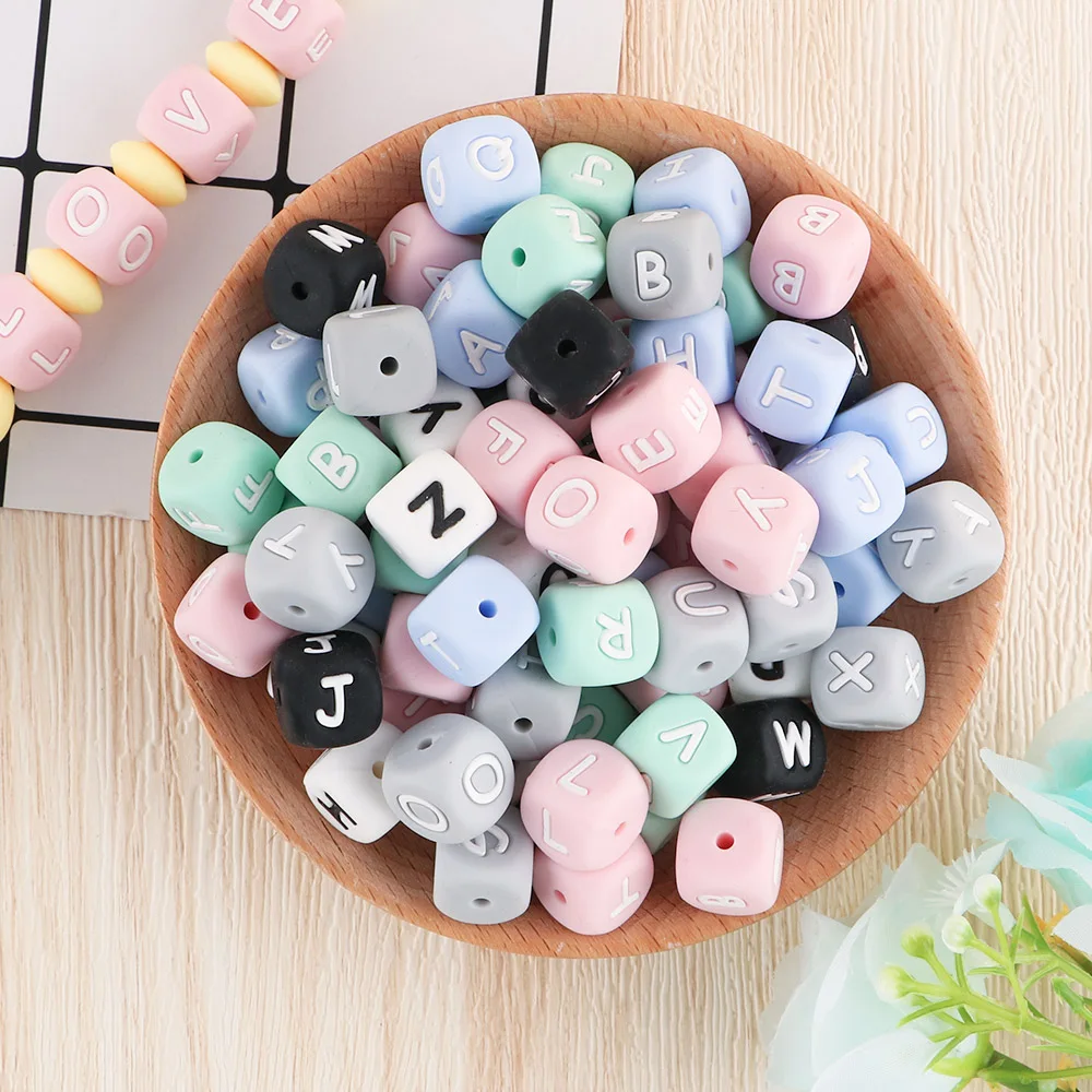 

Sunrony 100Pcs 12mm English Silicone Letters Beads DIY Personalized Name Necklace Pacifier Chain For Jewelry Making Bulk Beads