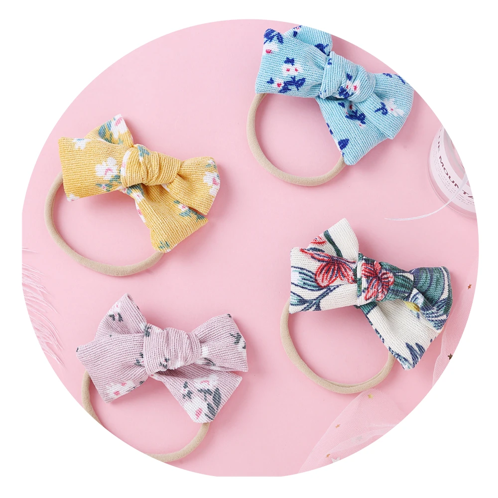 

Повязка для волос для девочек, вельветовые банты для волос Детские тонкие нейлоновые повязки на голову с цветочным принтом, Детские эластич...