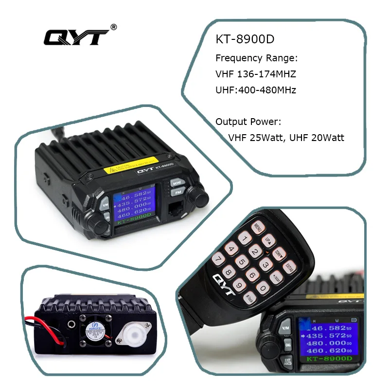 QYT KT-8900D Quad Band Car Mobile Radio 2 way radio Display Mini 25W Walkie talkie transceiver with Power Supply | Мобильные