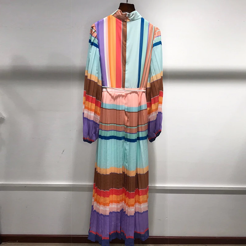 

SISPELL Print Hit Color Dresses For Female Stand Collar Lantern Long Sleeve High Waist Slimming With Belt Women's Vintage Dress