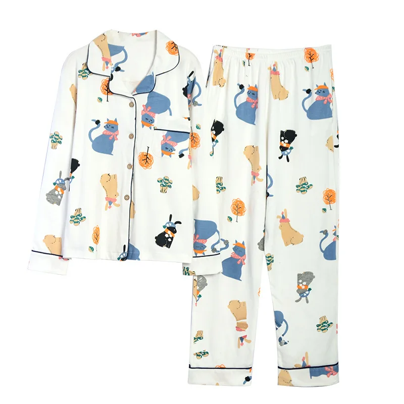 Женская пижама из чистого хлопка с длинным рукавом в Корейском стиле|Комплекты