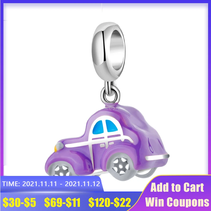 

Purple Enamel Car 925 Sterling Silver Pendant Charms Fit Original Pandora Silver 925 Bracelet Bangles Beads Jewelry Making
