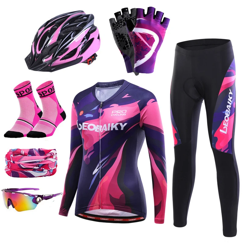 Дышащая летняя одежда для велоспорта с длинным рукавом Женский комплект из