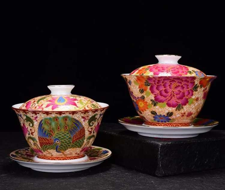 Изысканная фарфоровая чаша Цзиндэчжэнь с эмалью 150 мл|Пиалы для чая| |