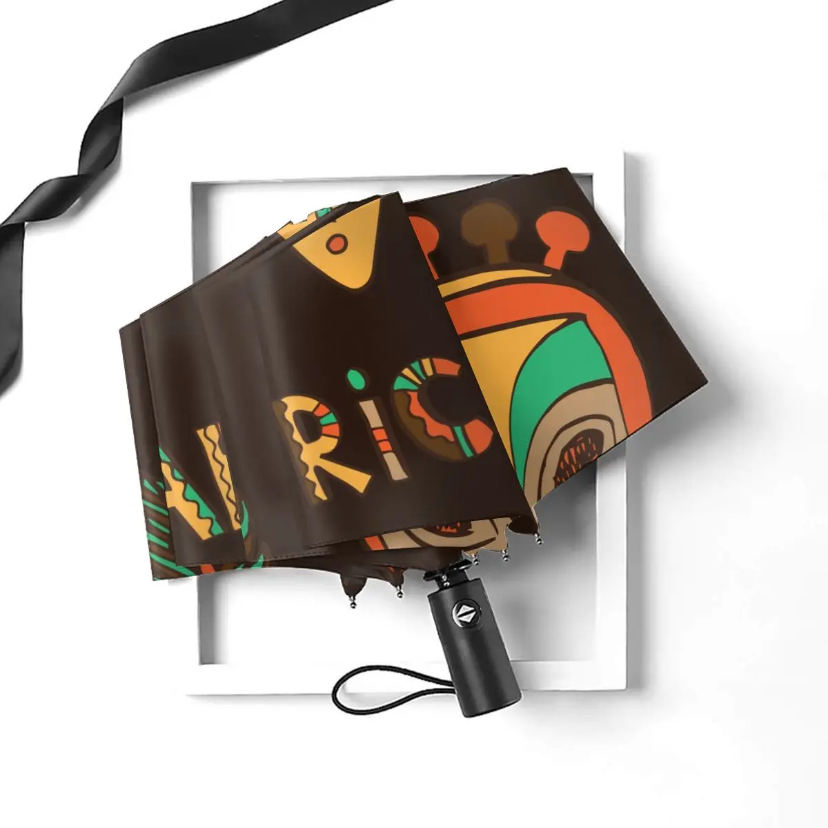 Offerte Ombrello Automatico Da Pioggia Per Donna Ombrello A Tre Pieghe Maschera Africana E Amuleti Ombrello Antivento Ombrello Impermeabile Femminile