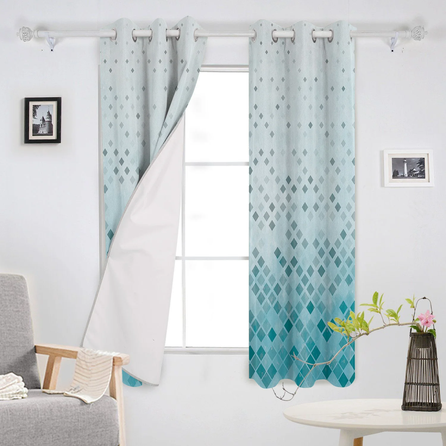 Геометрические голубые прямоугольные градиентные мозаичные оконные шторы