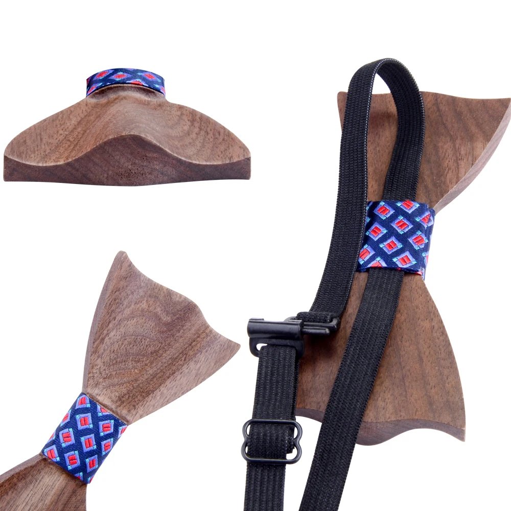 Модный 3D деревянный галстук-бабочка для мужчин красный темно-синий Шелковый