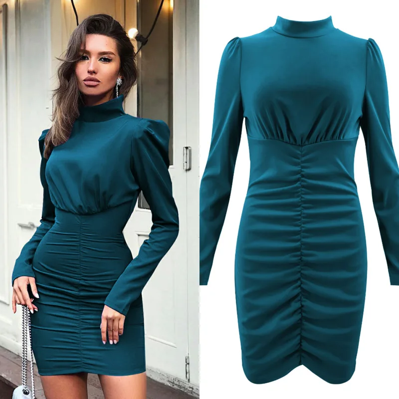 【Clearance】 Сексуальное Женское Платье с высоким воротом зеленое Бандажное