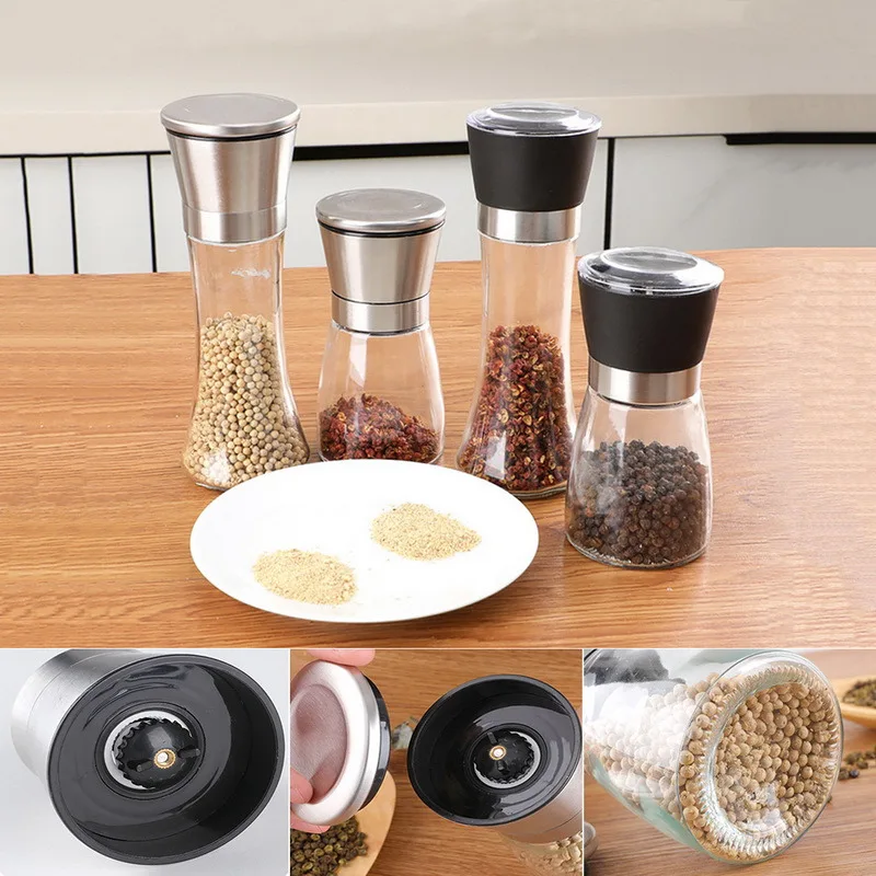 

Stainless Steel Salt And Pepper Mill Manual Food Herb Grinders Spice Jar Containers Kitchen Gadgets Spice Bottles Glass