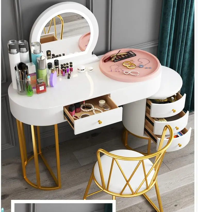 

Dresser bedroom storage cabinet integrated luxury makeup table white paint online celebrity ins wind retractable dressing table