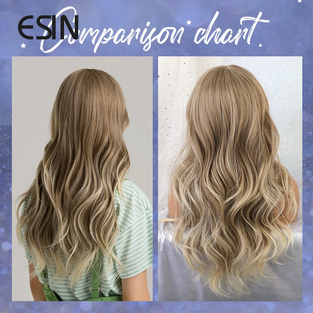 ESIN серая и коричневая Омбре светлые длинные волнистые парики с челкой