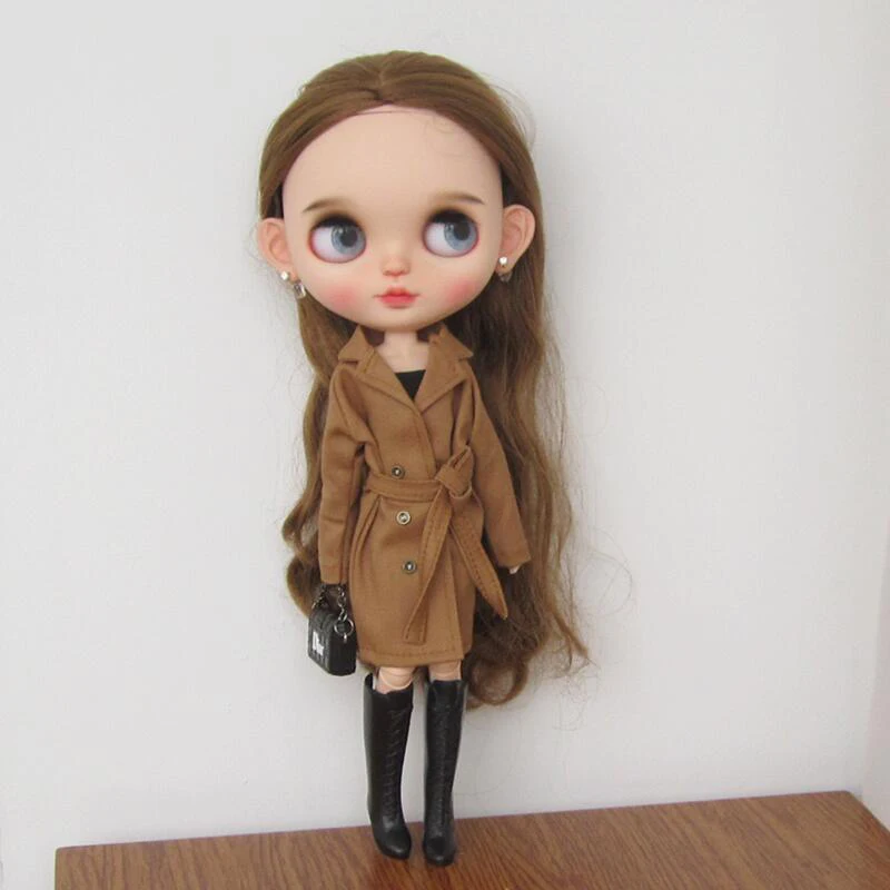 Новинка одежда ручной работы Blyth коричневый тренчкот с черным топом для Blythe Барби
