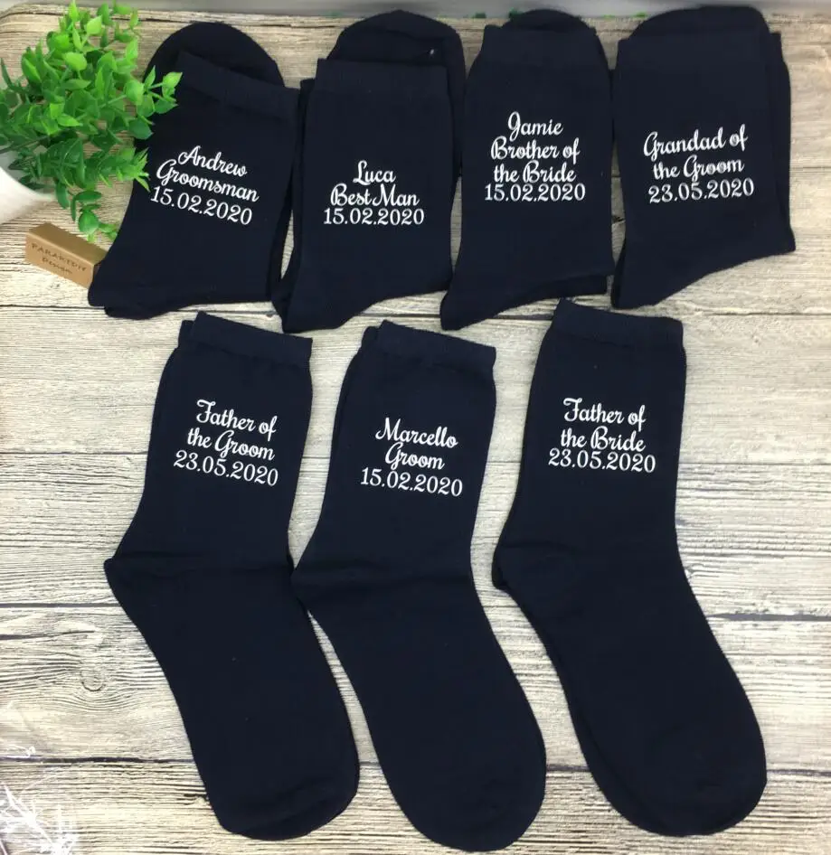 personalize name wedding groom best man groomsman navy socks Bachelorette father of the bride groom usher sock birthday gifts