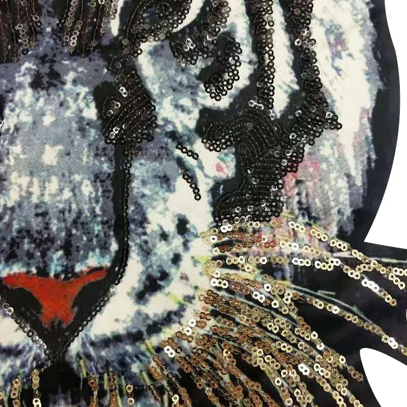 2 шт. большие модные бусины с головой тигра вышитые блестками нашивки для одежды