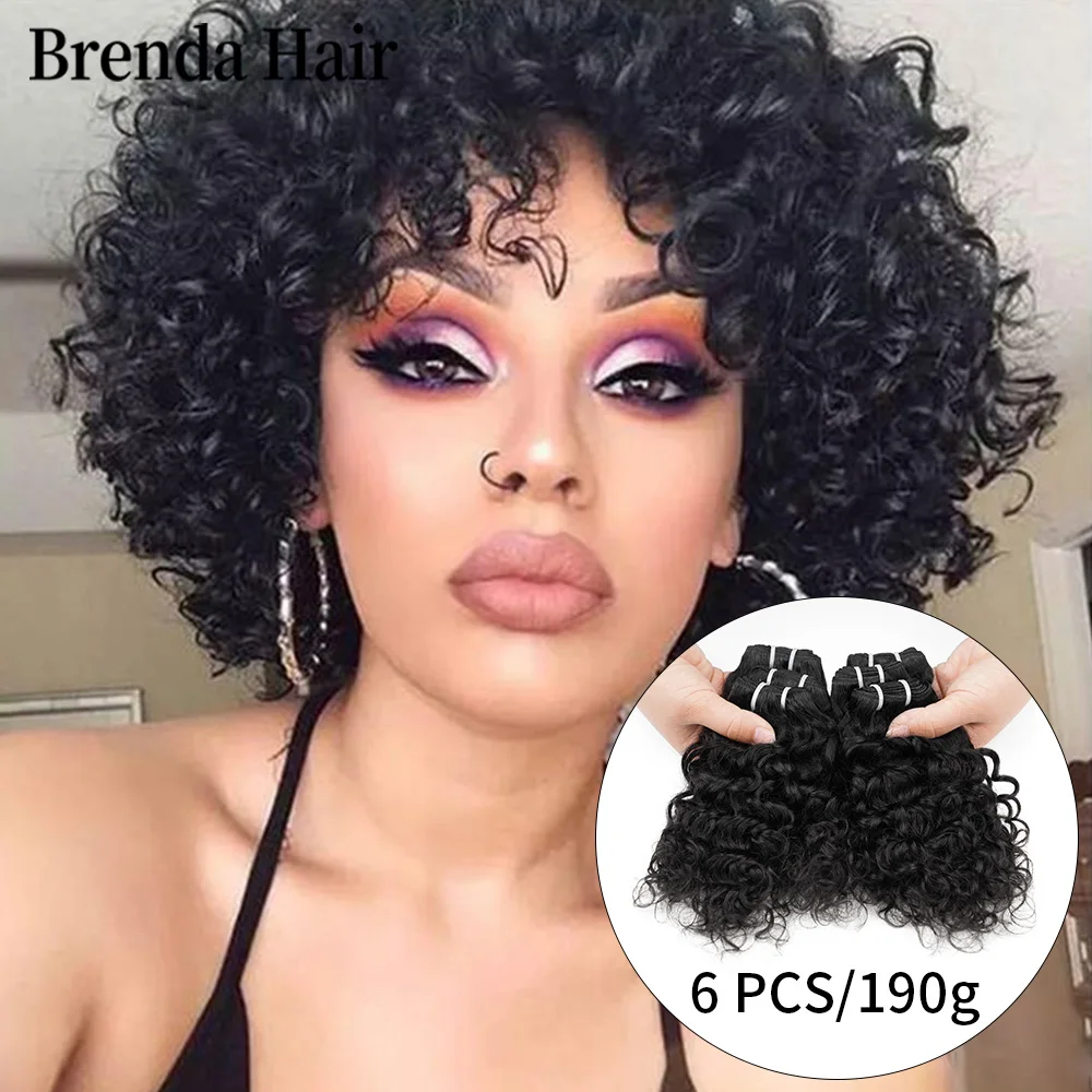 6Pcs/Set 190g/Set Curly Human Hair Bundles Brazilian Hair Weave Bundles 8 Inch 1B 30 99J Ombre Hair Bundles Short Hair Extension