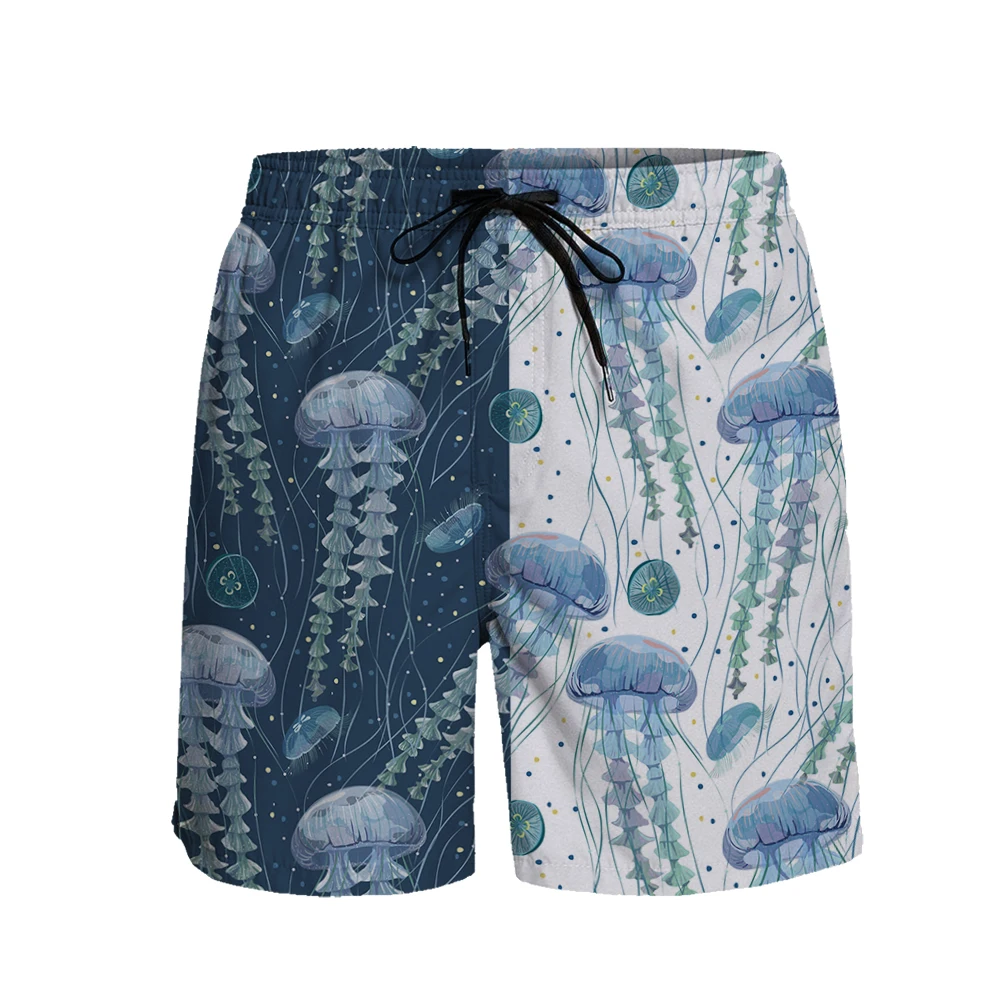 

Quick Dry Summer Men's Beach Pants Shorts Ocean Surfing Motion Pants Running Fitness Rainbow Wave Jellyfish Pattern Board Shorts