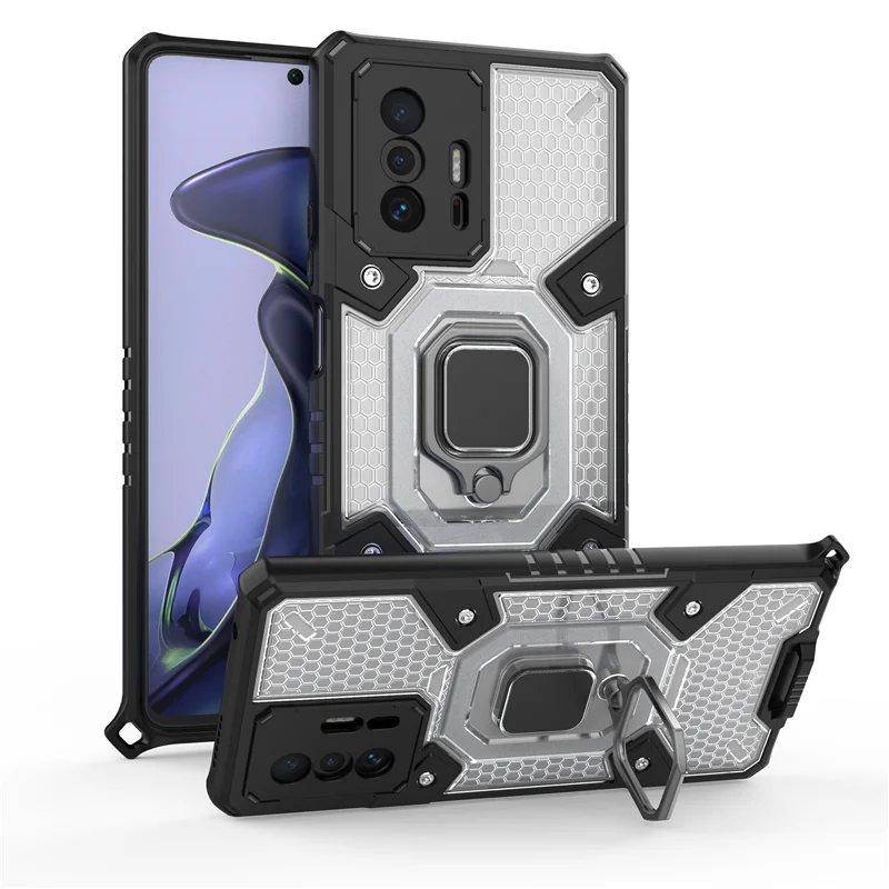 Funda de silicona transparente a prueba de golpes para XIAOMI Mi 11T, carcasa de lujo con soporte de anillo para coche, soporte magn&eacute;tico de Metal para Mi 11T Pro-3