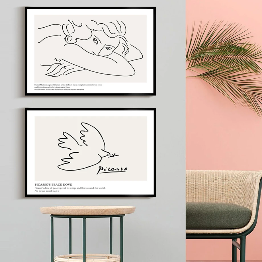 

Matisse Picasso Peace Dove Abstract Art Canvas Painting Line Girl Paper Nordic Posters Prints Wall Pictures Living Room Decor