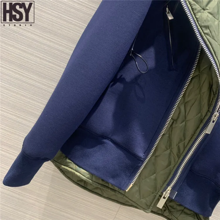 【HSY】 Новая Осенняя модная Женская Стеганая мотоциклетная куртка космическая хлопковая Лоскутная имитация двух частей ромбическое пальто с капюшоном 2 цвета