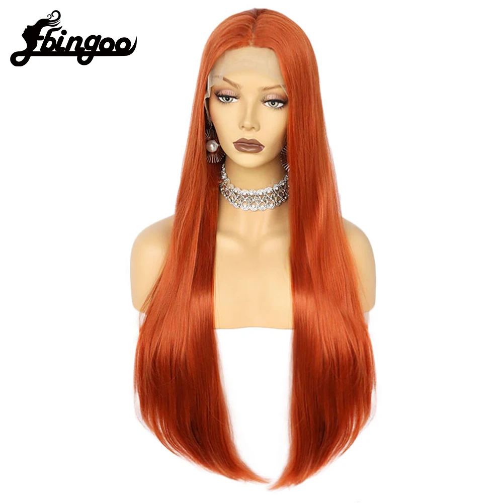 Ebingoo 13*1 Lace Part  Orange Colored Synthetic Wigs High temperature Fiber For Black Women With Baby Hair Cosplay Wig