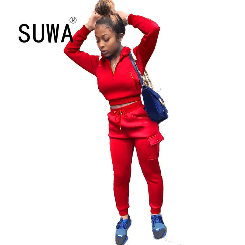 

Спортивные костюмы для активного отдыха, женские комплекты, укороченная толстовка на молнии с длинным рукавом, штаны для бега на завязках, о...