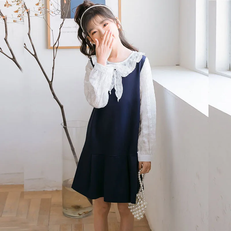 

Teenager Princess Girls Dress 2021 New Fashion Spring Children Long Sleeve Baby Girl Party Dresses Kids Autumn Clothes Blue Grey