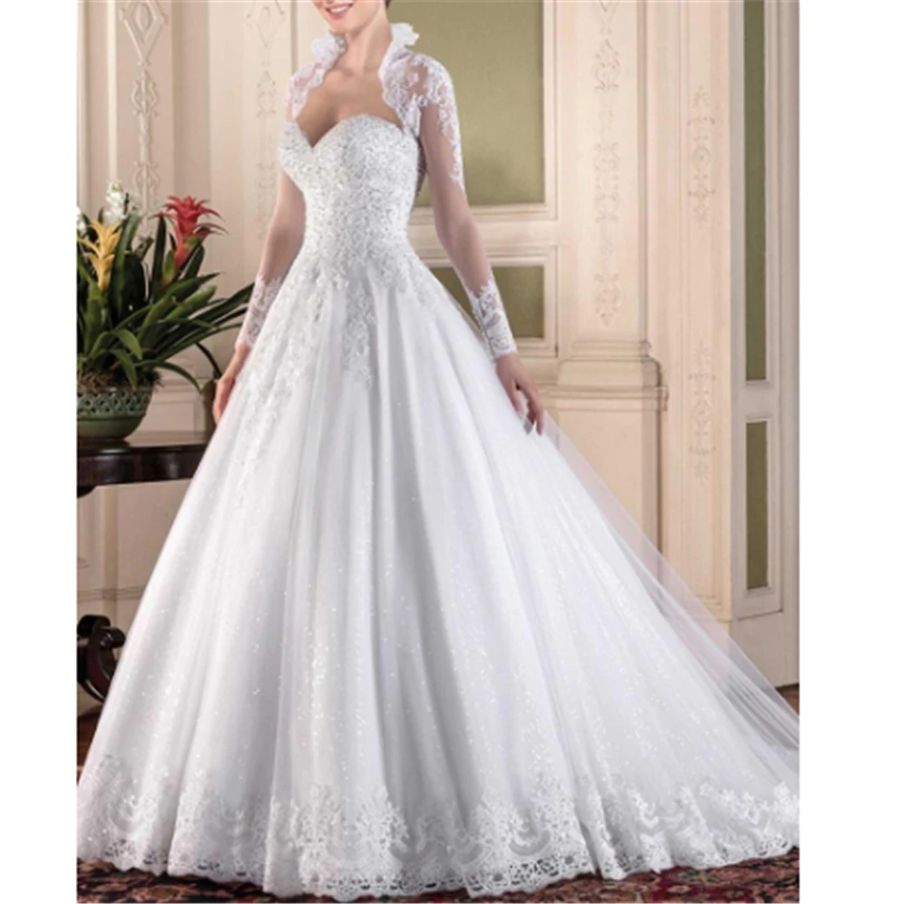

Dreamy Gown White Modern sweetheart Neckline Beading Appliques Ball Gown With Jacket Organza And Tulle Vestido De Noiva
